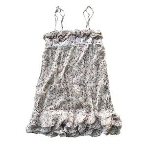 Tru Trussardi Silk Floral Babydoll Ruffle Tiered Mini Dress Gray IT40 US4 Small